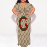 1 Piece Custom Casual Print Plus Size Maxi Dress
