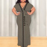 1 Piece Custom Casual Print Plus Size Maxi Dress