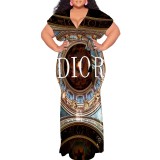 1 Piece Custom Casual Print Plus Size Maxi Dress