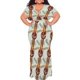 1 Piece Custom Casual Print Plus Size Maxi Dress