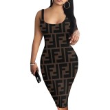 1 Piece Custom Casual Print Sleeveless Midi Dress
