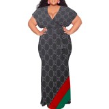 1 Piece Custom Casual Print Plus Size Maxi Dress
