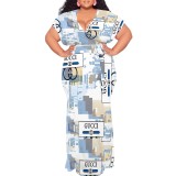 1 Piece Custom Casual Print Plus Size Maxi Dress