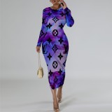 1 Piece Custom Casual Print Long Sleeve Mid Dresses