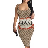 1 Piece Custom Casual Print Sleeveless Midi Dress