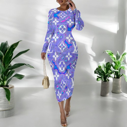 1 Piece Custom Casual Print Long Sleeve Mid Dresses