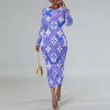 1 Piece Custom Casual Print Long Sleeve Mid Dresses