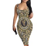 1 Piece Custom Casual Print Sleeveless Midi Dress