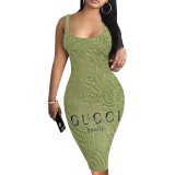 1 Piece Custom Casual Print Sleeveless Midi Dress
