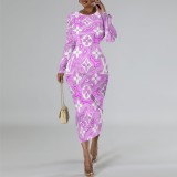 1 Piece Custom Casual Print Long Sleeve Mid Dresses