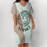 1 Piece Custom Casual Print V Neck Plus Size Midi Dress
