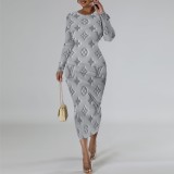 1 Piece Custom Casual Print Long Sleeve Mid Dresses