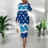 1 Piece Custom Casual Print Long Sleeve Mid Dresses