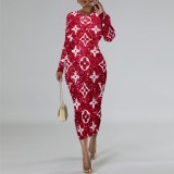 1 Piece Custom Casual Print Long Sleeve Mid Dresses