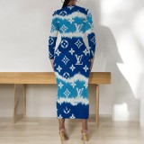 1 Piece Custom Casual Print Long Sleeve Mid Dresses
