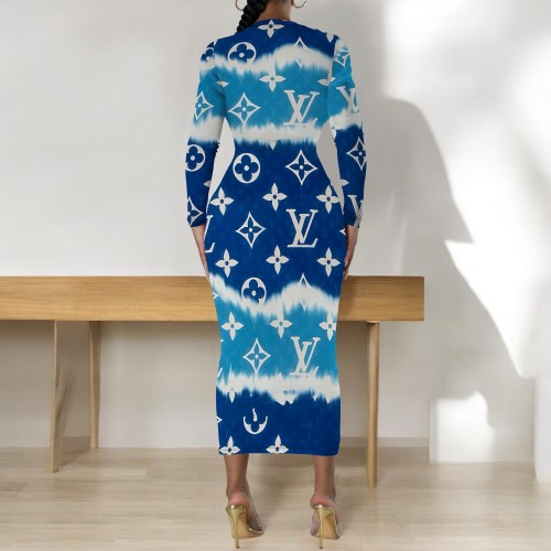 1 Piece Custom Casual Print Long Sleeve Mid Dresses