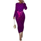 1 Piece Custom Casual Print Long Sleeve Mid Dresses