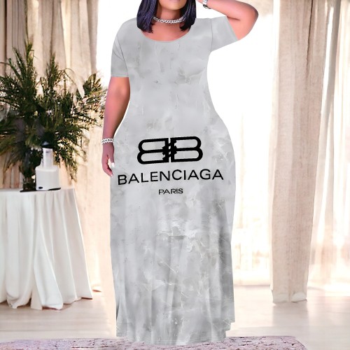 1 Piece Custom Casual Print Short Sleeve Plus Size Long Dress