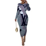 1 Piece Custom Casual Print Long Sleeve Mid Dresses