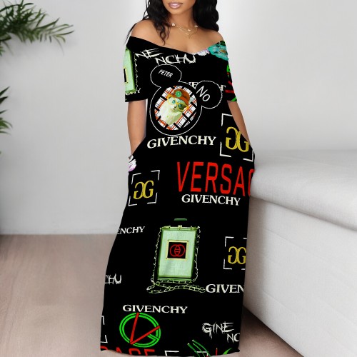 1 Piece Custom Casual Print Short Sleeve Long Dress