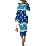 1 Piece Custom Casual Print Long Sleeve Mid Dresses