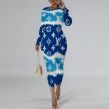 1 Piece Custom Casual Print Long Sleeve Mid Dresses