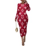 1 Piece Custom Casual Print Long Sleeve Mid Dresses