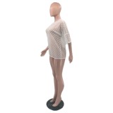 Sexy Transparent Letter Drop Shoulder Mesh T-shirt