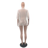 Sexy Transparent Letter Drop Shoulder Mesh T-shirt