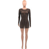 Sexy See-through Mesh Long Sleeve Shirt Dress