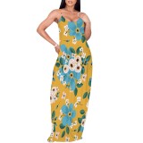 1 Custom Casual Print Straps Long Dress