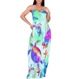 1 Custom Casual Print Straps Long Dress