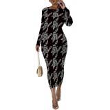 1 Custom Casual Print Long Sleeve Mid Dresses