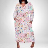 1 Custom Casual Print Plus Size Long Dresses with Pockets