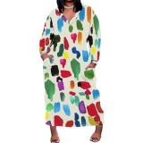 1 Custom Casual Print Plus Size Long Dresses with Pockets