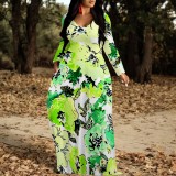 1 Custom Casual Print Long Sleeve V Neck Maxi Dress