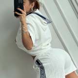 Summer Loose Hooded Embroidered Short Sleeve Shorts Set