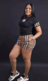 New Plaid Embroidery Fashion Women's Short Sleeve Set