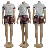 New Plaid Embroidery Fashion Women's Short Sleeve Set