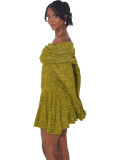 Dark Yellow Off-shoulder Knit Pleated Dress