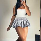 Y2k Ruffle Bubble Mini Skirt Elastic Pleated Puffy Flared Balloon Short Skirts