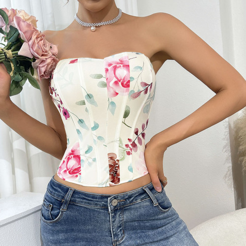 Women Corset Floral Cincher Overbust Bustier Underwear Trainer Shapewear Top