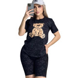 Fashion Printed Bear Letter Short Sleeve Short Set
