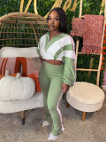 Color Block Stitching Contrast Color Sports Casual Trouser Set