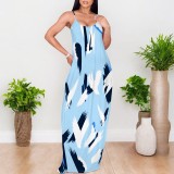 1 Custom Casual Printed Straps V Neck Long Dress