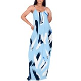 1 Custom Casual Printed Straps V Neck Long Dress