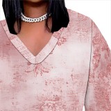 1 Custom Casual Printed Long Sleeve V Neck Plus Size Maxi Dress