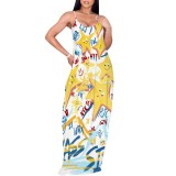 1 Custom Casual Printed Straps V Neck Long Dress