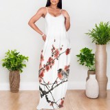 1 Custom Casual Printed Straps V Neck Long Dress