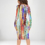 1 Custom Casual Printed Long Sleeve V Neck Midi Dress